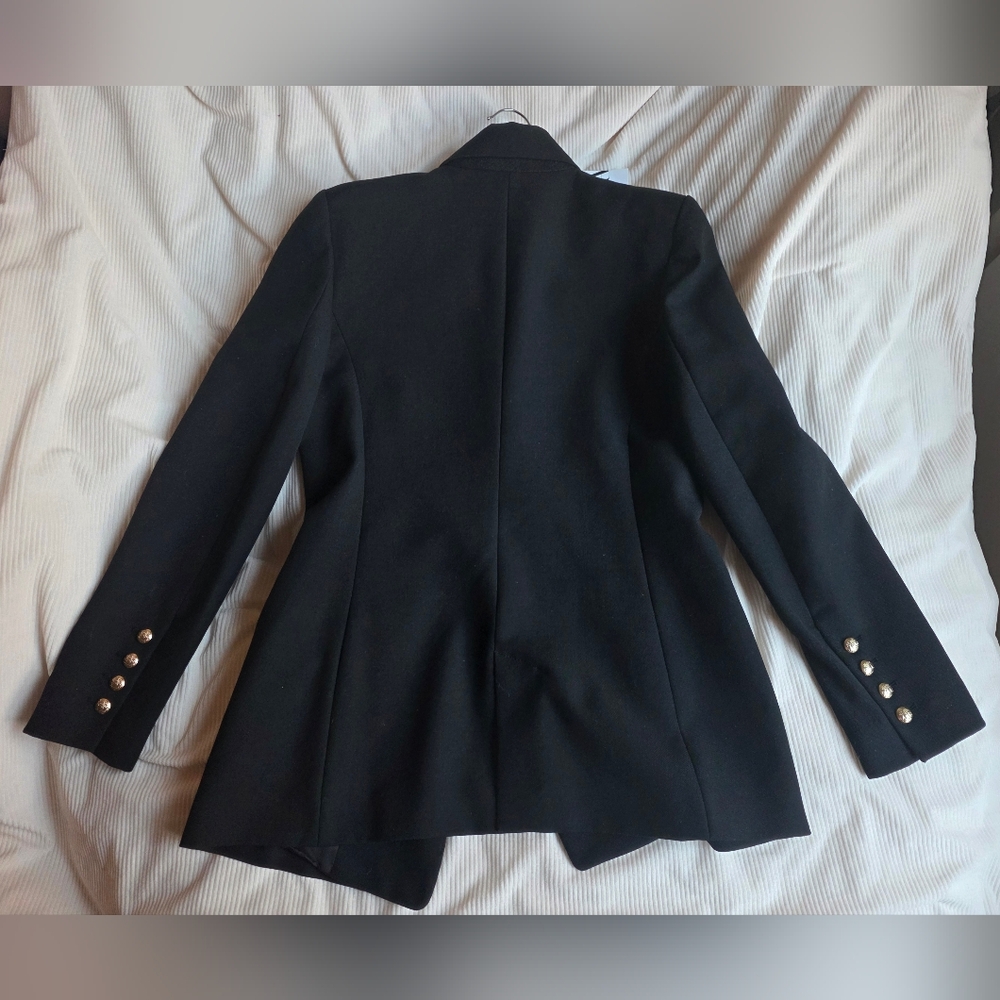 Zara Double Breasted Jacket Blazer Golden Buttons Zw Collection Black Sz M Nwt - Picture 5 of 10